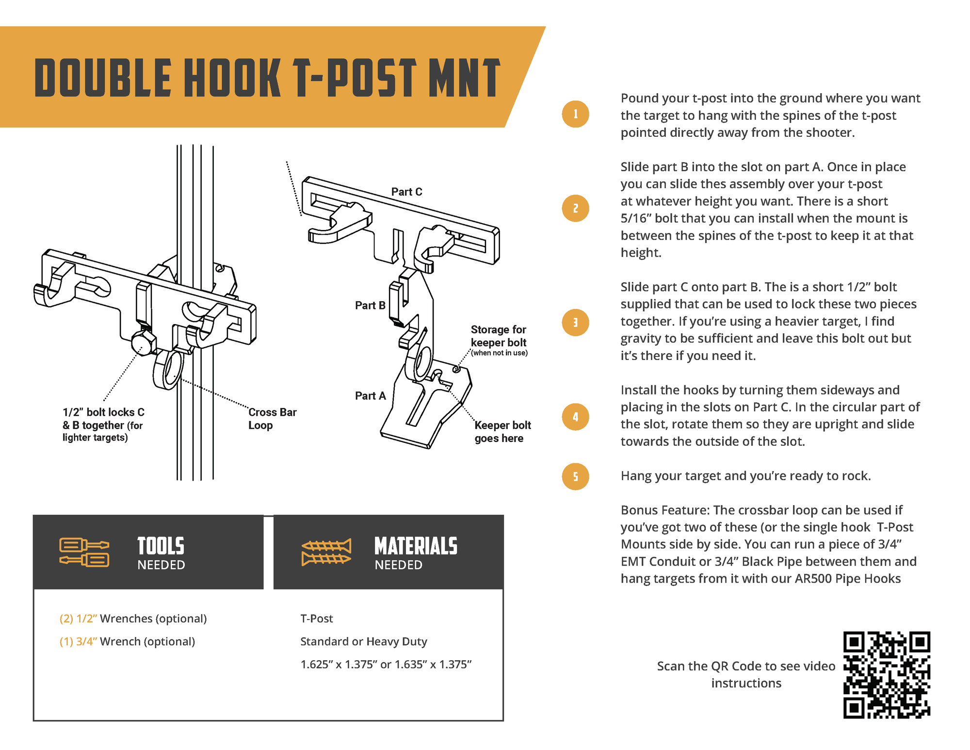 Double Hook T-Post Mount Assembly Instructions