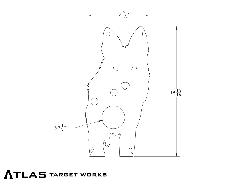 AR500 Front Facing Reactive Coyote with Vital dimensions approximately 9-9/16" wide and 19-15/16" tall with a 3-1/2" vital paddle
