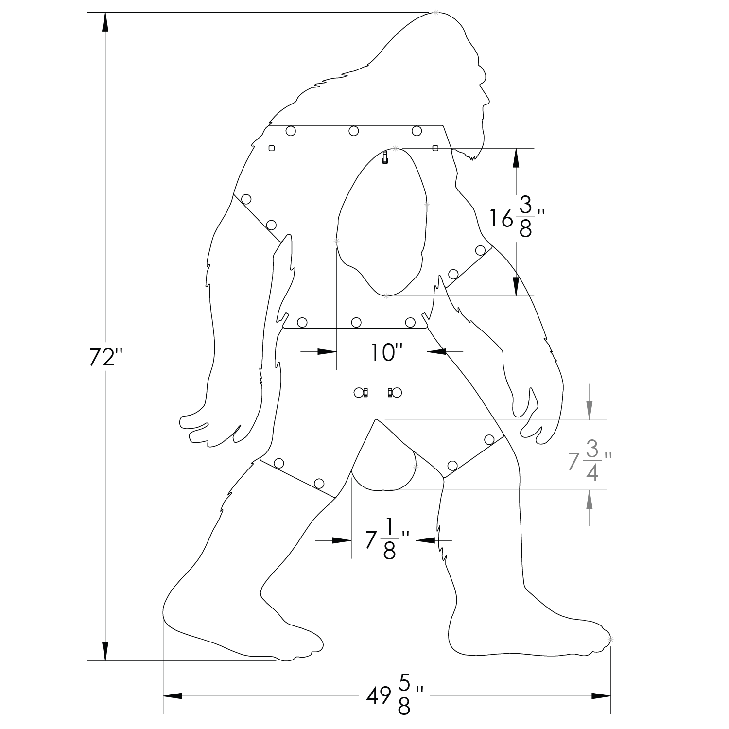 dimensioned drawing of 72in tall bigfoot target