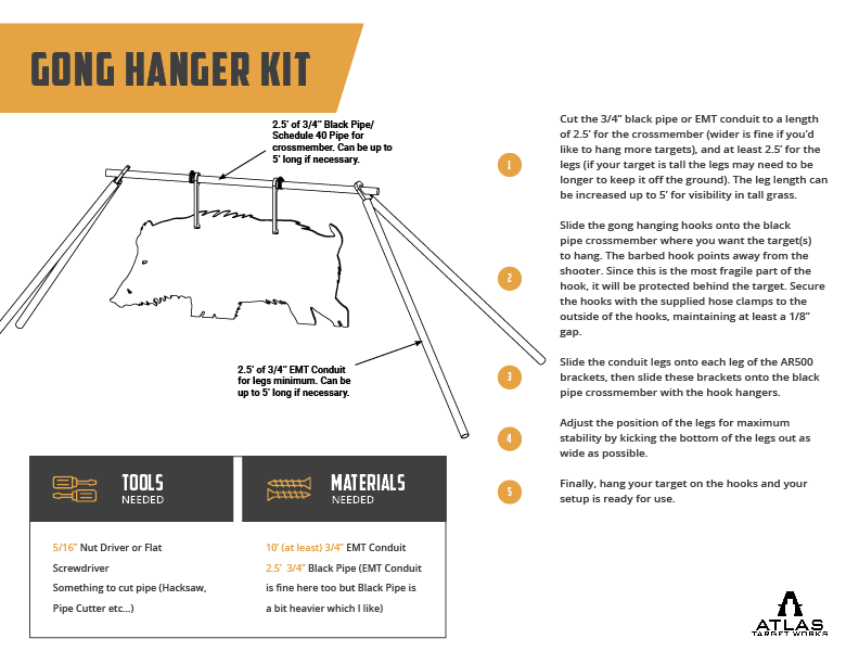 Gong Hanger Kit - Single or Double Hooks (Parts shown in red)