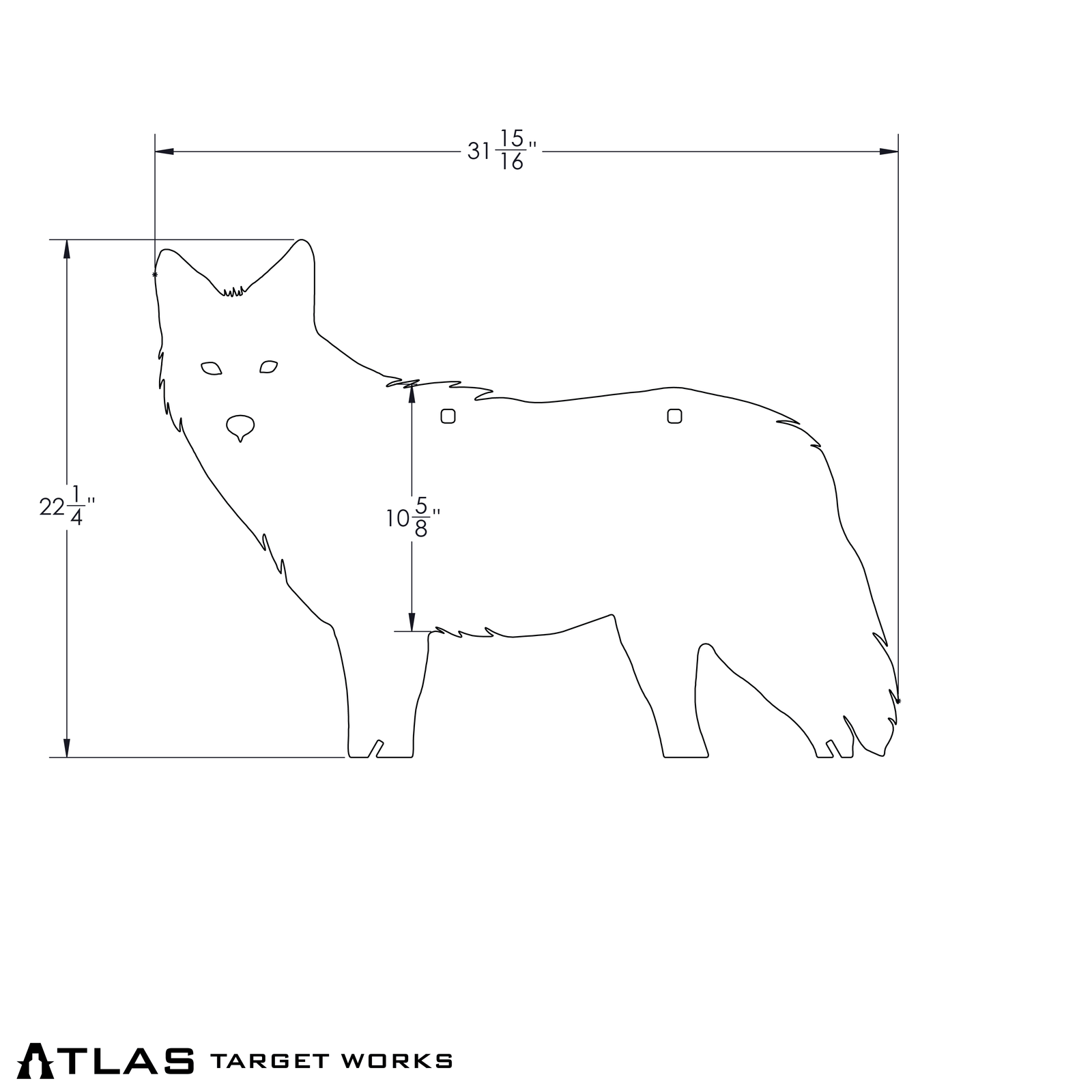 full size coyote silhouette target showing dimenions- 22.25" tall and 31.9375 wide