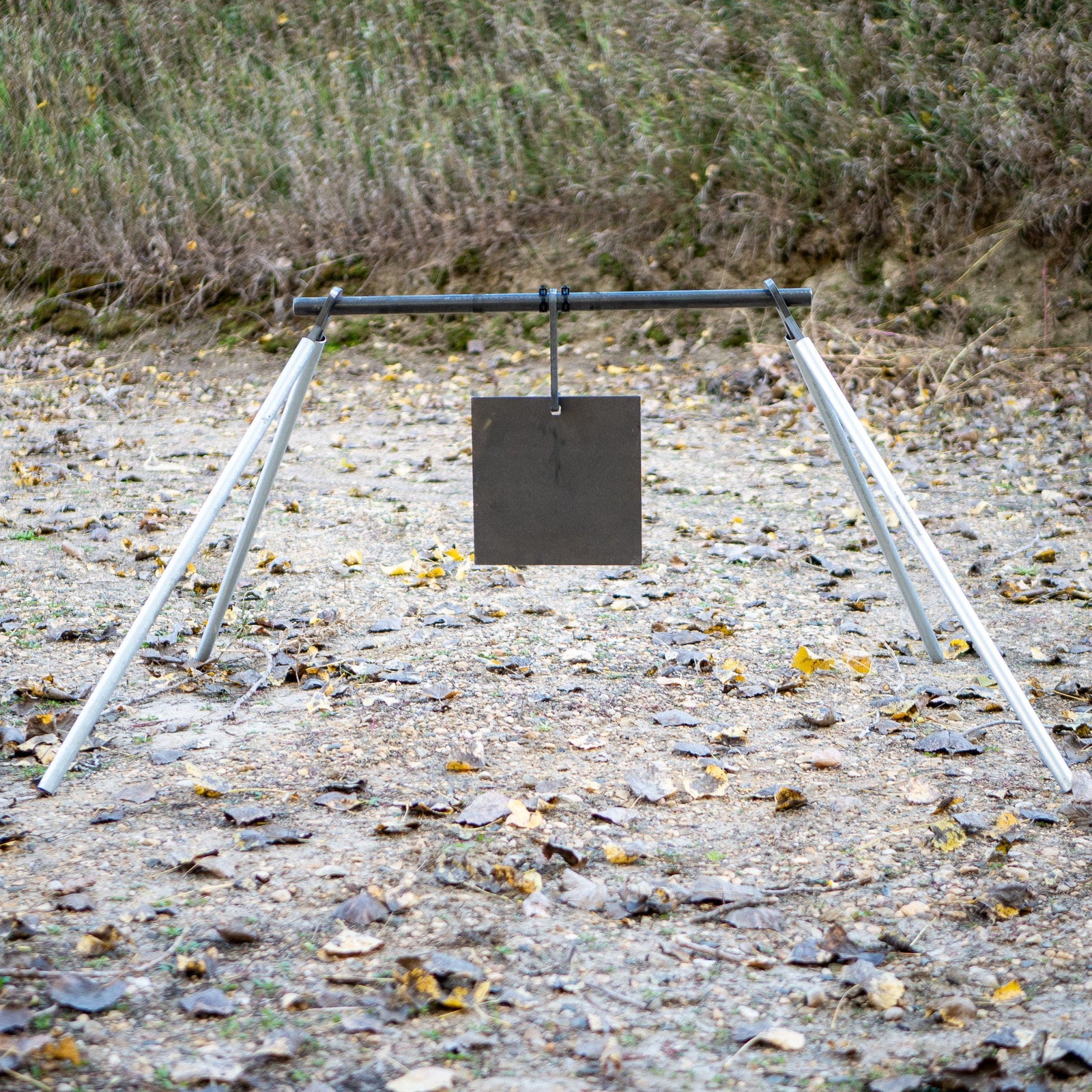 single hole square gong hanging on a pipe hook target hanger