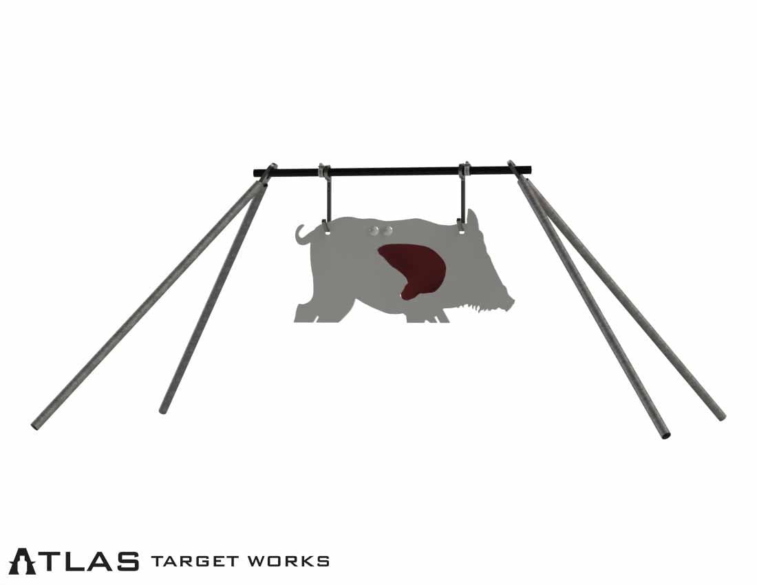 AR500 Feral Hog Target with 5" Reactive Vital Flapper on double hook gong hanger kit