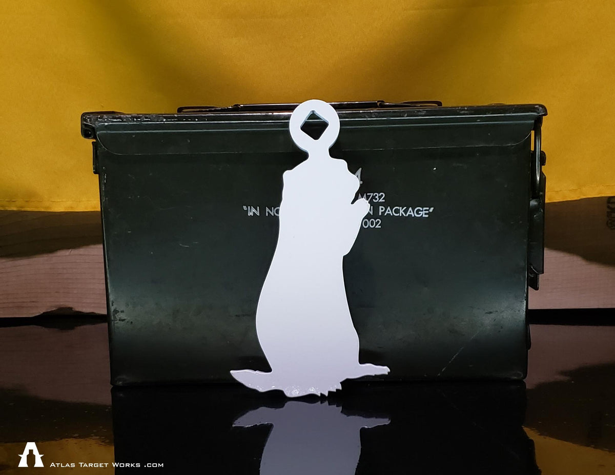 AR500 Gopher Target in front of 50 cal ammo can for scale