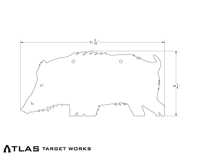 Ar500 Feral Hog Target with dimensions 31 9/16" wide and 14.25" tall