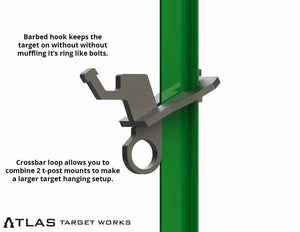 T-Post Hook Mount image pointing out barbed hook and crossbar loop