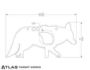 AR500 Coyote target with vital dimensions show 12 inch x 24 inch with 5 inch vital