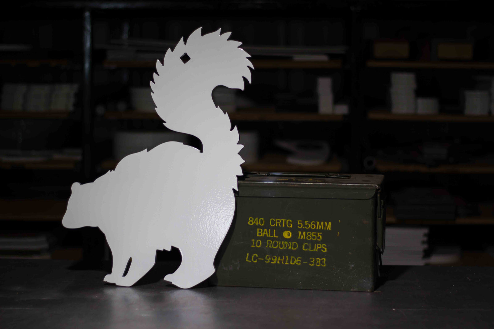 skunk target with ammo can for scale